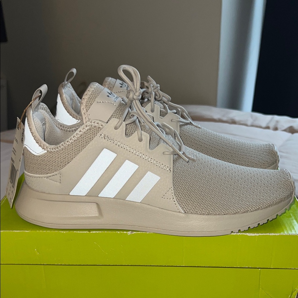 adidas Neutral Beige Knit Sneakers with White Stripes